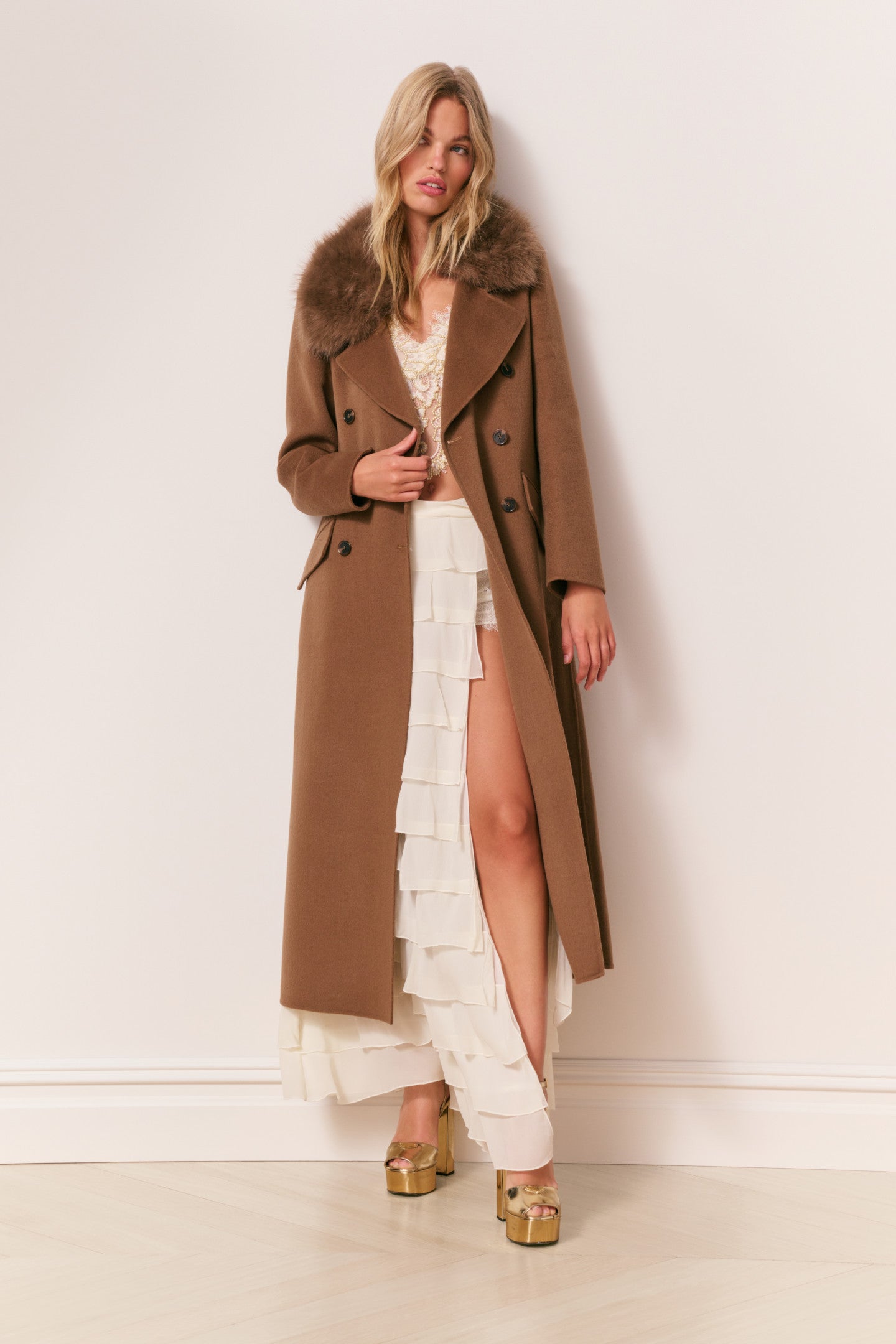 Char Faux Fur Collar Wool Coat